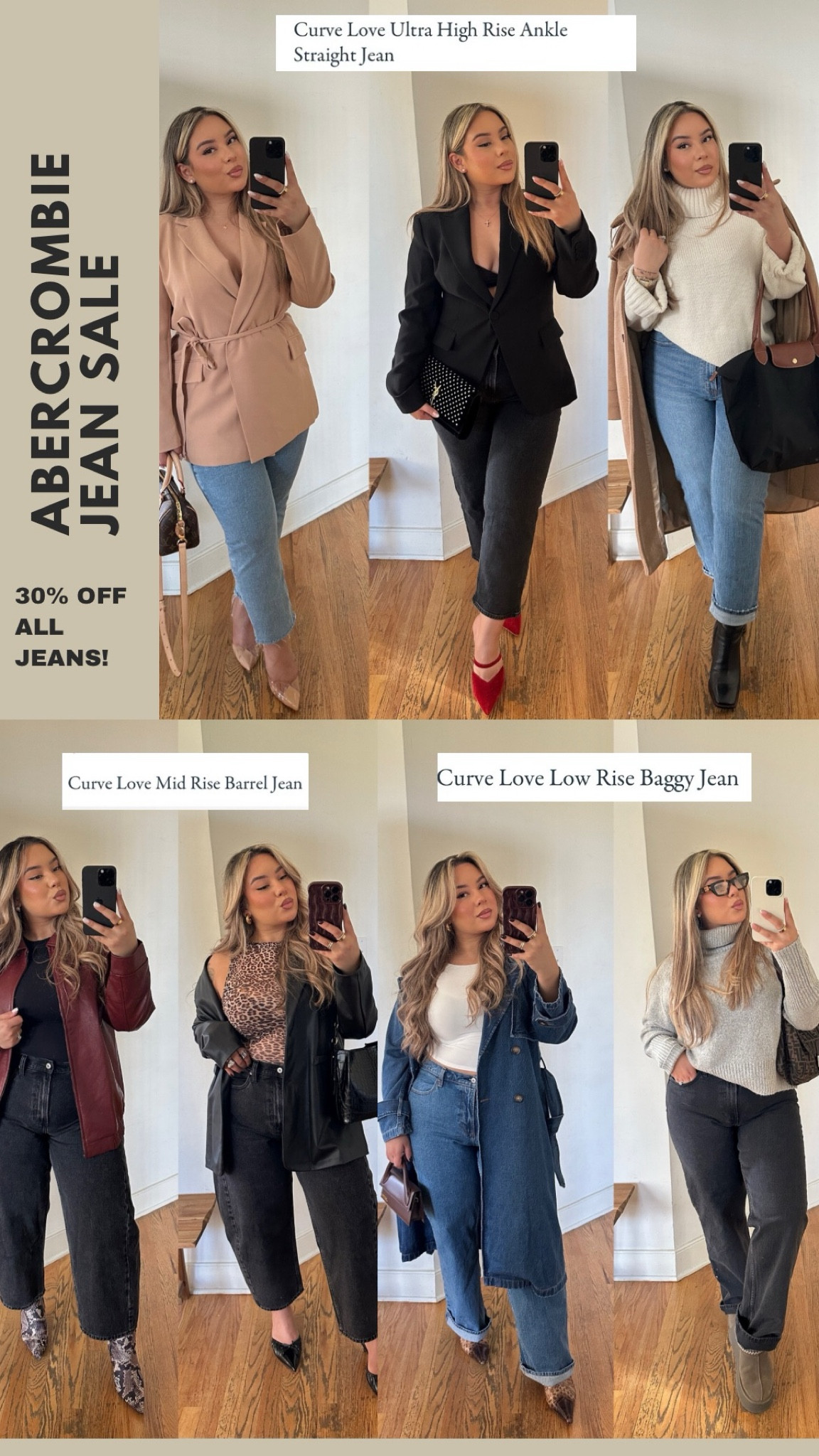 Here are my fav A&F jeans  - all size curve 10 except the barrell and ultra high waisted straight leg jean I sized up to a 31🫶🏼

#LTKMidsize #LTKSeasonal #LTKStyleTip