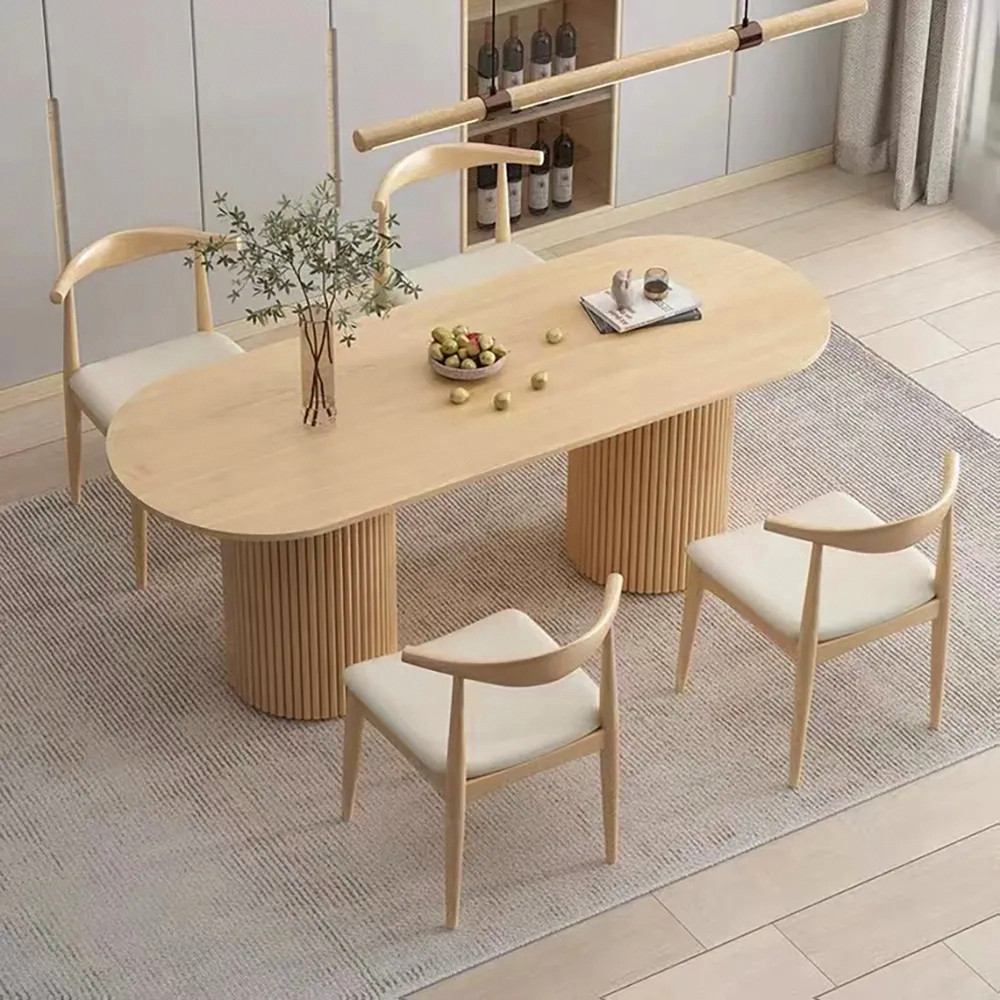 Japandi 63"" Solid Wood Dining Table Natural Oval Tabletop for 6 Person | Homary