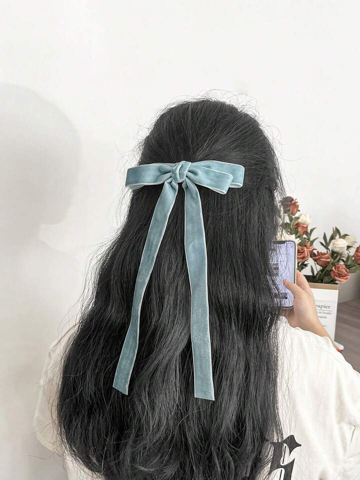 1pc Ladies' Simple & Fashionable Blue Velvet Bow Hair Clip Suitable For Daily Wear | SHEIN