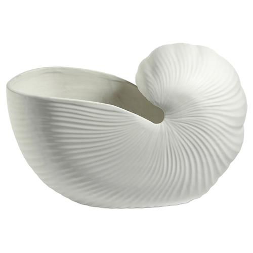 Marina Coastal Beach White Stoneware Shell Decorative Table Vase | Kathy Kuo Home