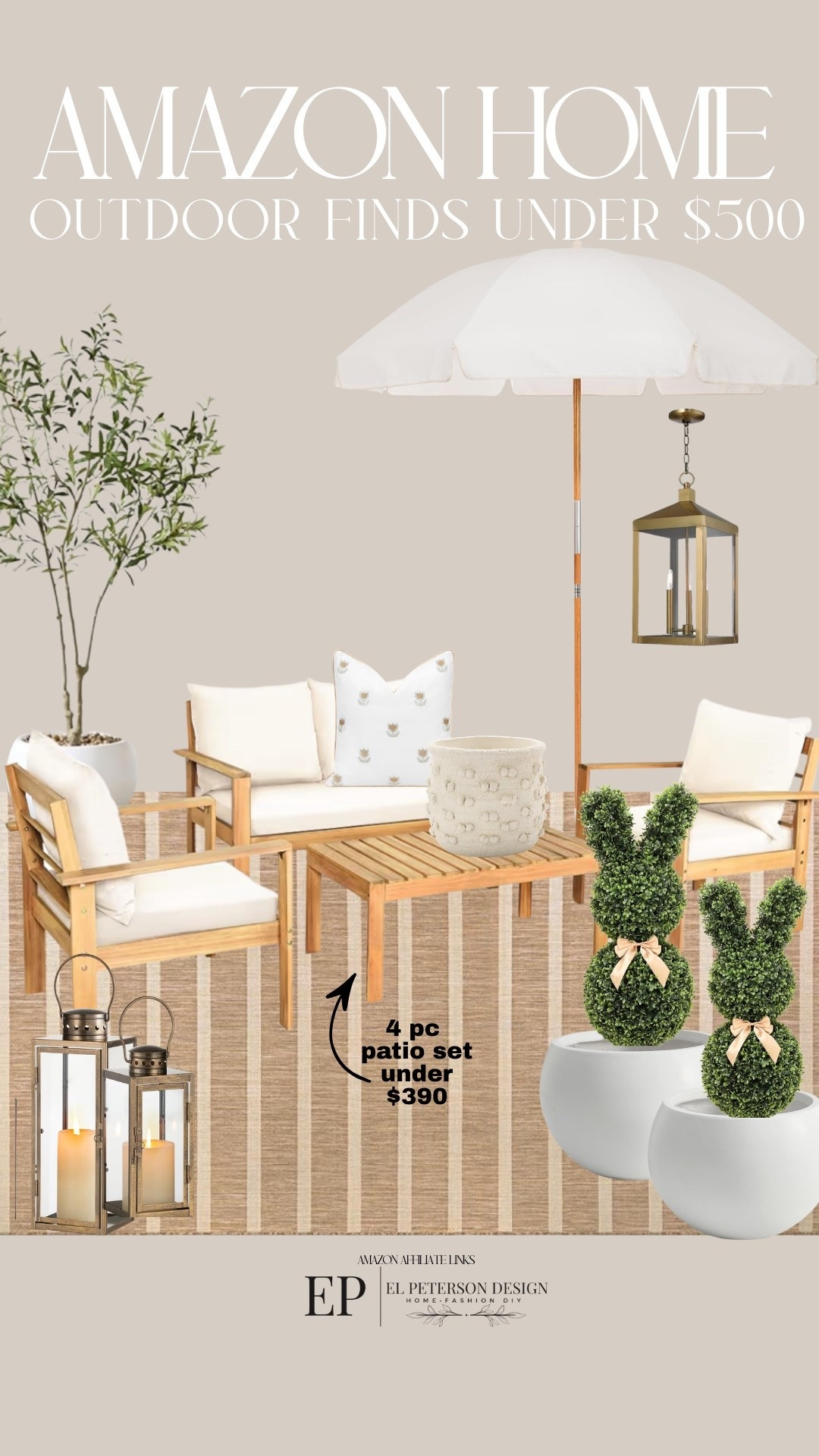 Amazon Outdoor
Umbrella
Rug
Pillow
Planter
Topiary
Lantern
Outdoor lighting


#LTKHome