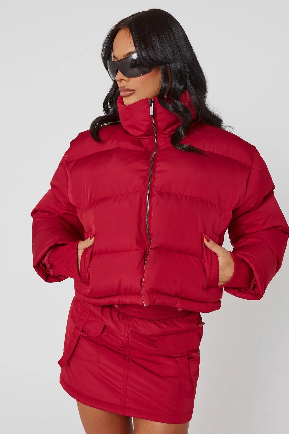 Cherry Red Cropped Puffer Coat | Luxe to Kill