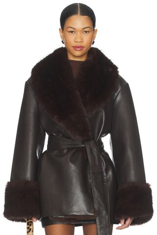 SEROYA Daly Leather Coat in Ash Brown from Revolve.com | Revolve Clothing (Global)