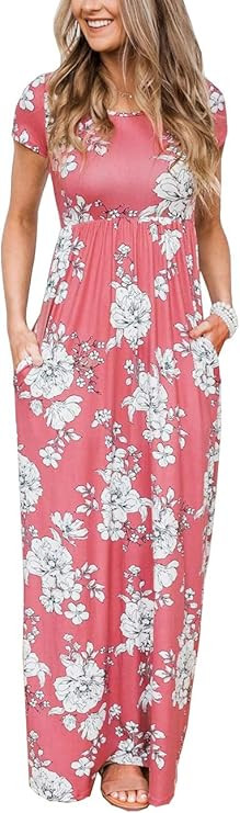 Zattcas Women's Floral Maxi Dress Short Casual Long Printed Maxi Dresses with Pockets | Amazon (US)