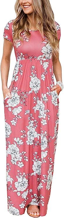 Zattcas Women's Floral Maxi Dress Short Casual Long Printed Maxi Dresses with Pockets | Amazon (US)
