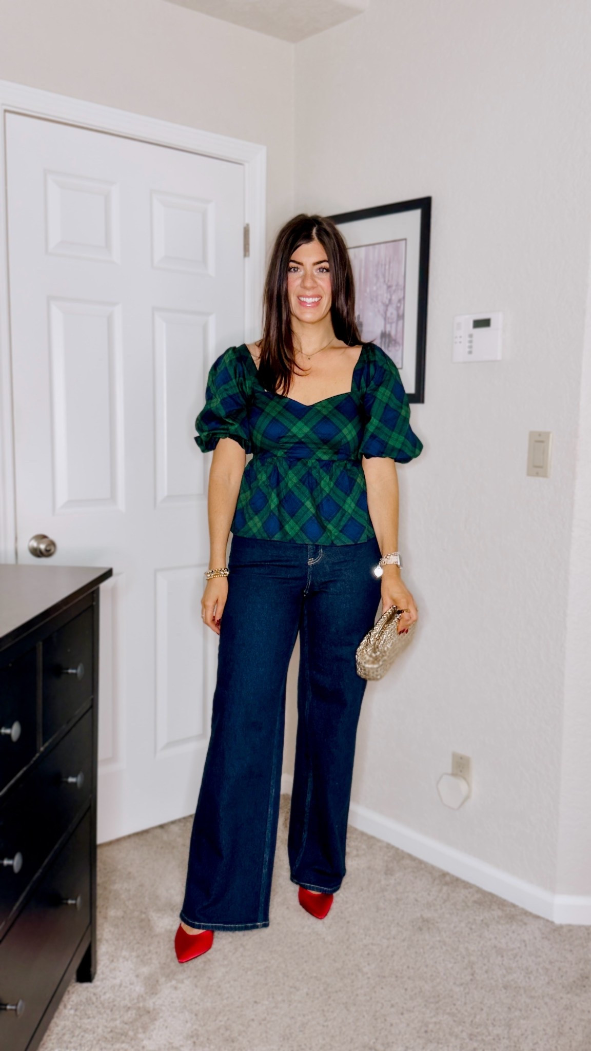 Easy festive outfit with jeans
Medium tall peplum puff sleeve plaid top
Medium tall wide leg jeans


#LTKHoliday #LTKMidsize #LTKTall