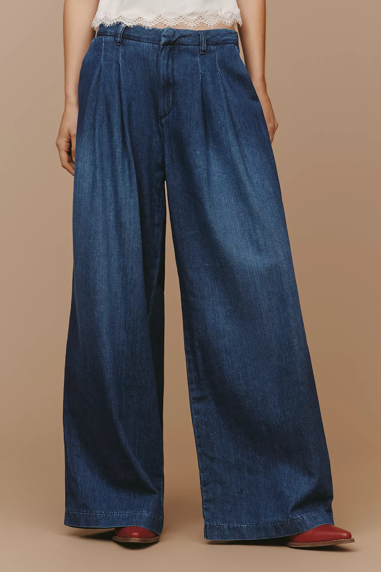 The Avery Elastic-Back Wide-Leg Pleated Trousers by Maeve | Anthropologie (US)