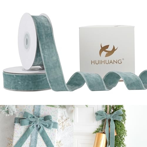 HUIHUANG Dusty Blue Velvet Ribbon 1 inch Double Face Thick Velvet Ribbon Blue Velvet Ribbon for Christmas Tree Ornaments, Gift Wrapping, Wreath Decor, Bows, Crafts, Wedding Decor- 10 Yards | Amazon (US)