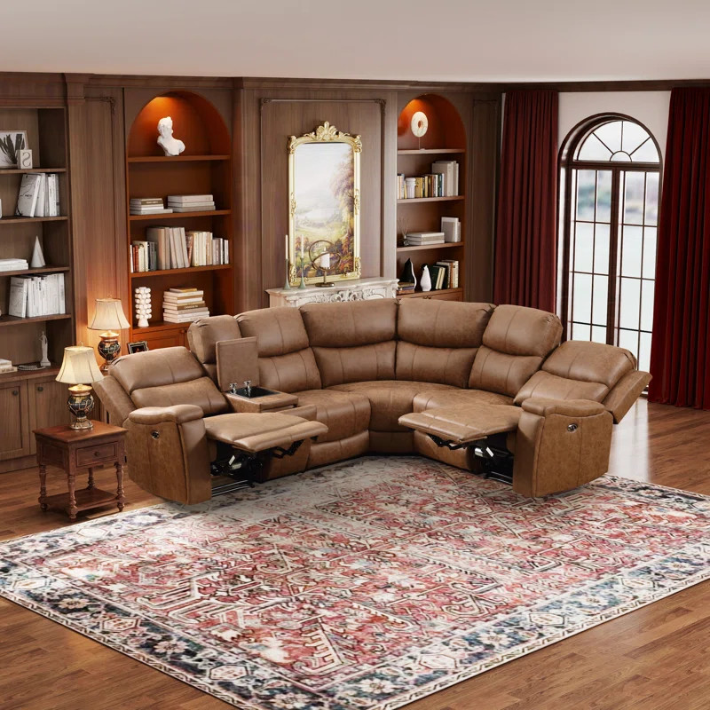 Wayland 96" Wide Vegan Leather Power Reclining Sectional with Storage & Cup Holder | Wayfair North America