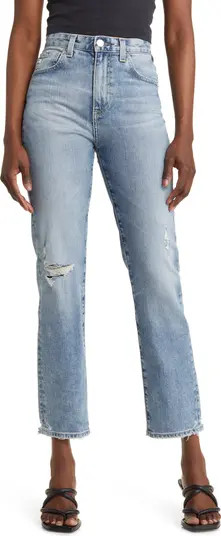Saige Ripped High Waist Ankle Straight Leg Jeans | Nordstrom