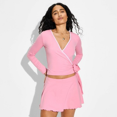 Women's ButterBliss Long Sleeve Deep V-Neck Wrap Top - Wild Fable™ Blush M | Target