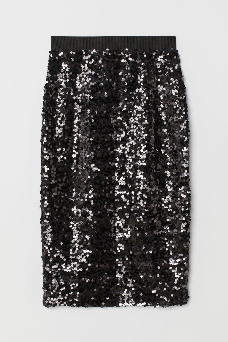 H & M - Skirt with sequins - Black | H&M (UK, MY, IN, SG, PH, TW, HK)