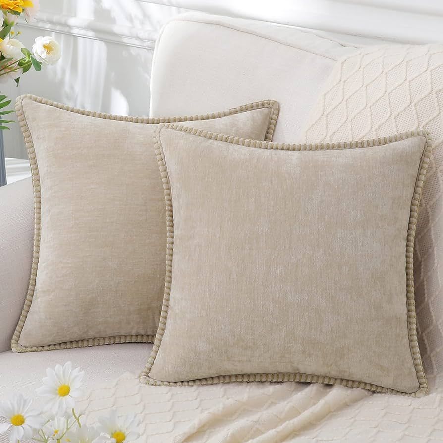 decorUhome Chenille Soft Throw Pillow Covers 16x16 Set of 2, Farmhouse Velvet Pillow Covers, Deco... | Amazon (US)