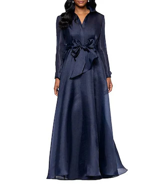 Organza Button Down Long Sleeve Gown | Dillard's