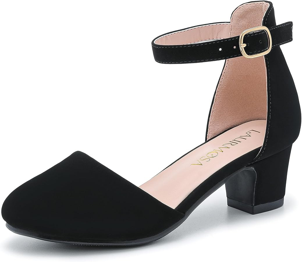 Girls Dress Shoes Closed Toe Chunky High Heels Ankle Strap Wedding Party Pump Shoes | Amazon (US)