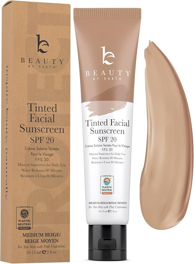 Tinted Face Sunscreen SPF 20 - Reef Safe Sunscreen for Face, Mineral Sunscreen Face SPF, Zinc Sun... | Amazon (US)