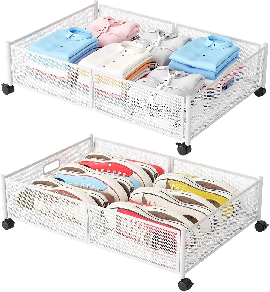 Gawerk Under Bed Storage with Wheels, Foldable Metal Mesh Underbed Storage Container Bins, Tool-f... | Amazon (US)