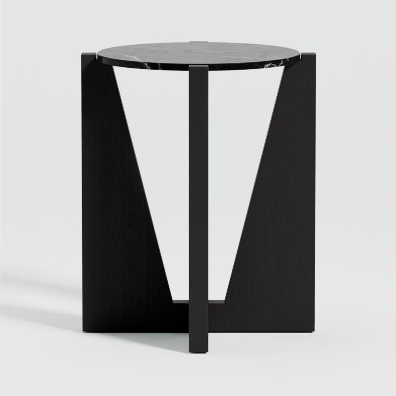 Miro Black Marble Round End Table with Black Ebonized White Oak Wood Base + Reviews | Crate & Bar... | Crate & Barrel