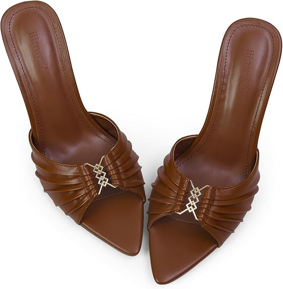 iiimmu 3.5 IN Stiletto Mules High Heels with Pointed Peep Toe Heeled Sandals Faux Leather | Amazon (US)