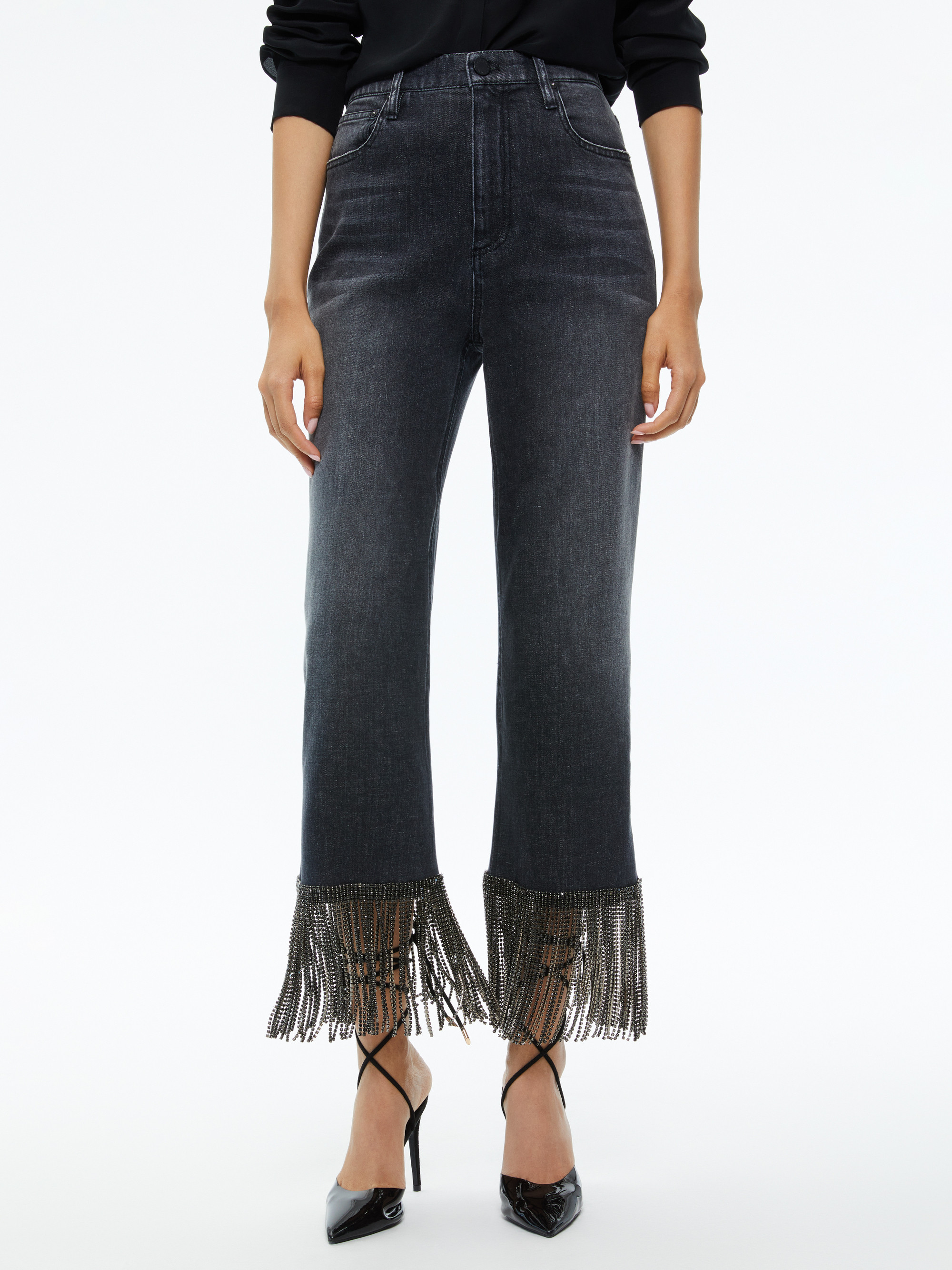 AMAZING CRYSTAL FRINGE HEM JEAN | Alice + Olivia
