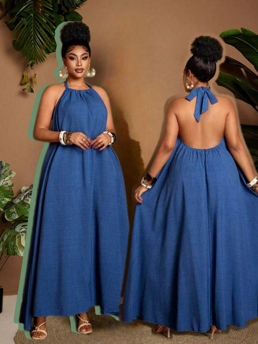 Maweii Plus Size Women's New Casual Versatile Solid Color Fabric Dress, High-End Design With Tie-... | SHEIN