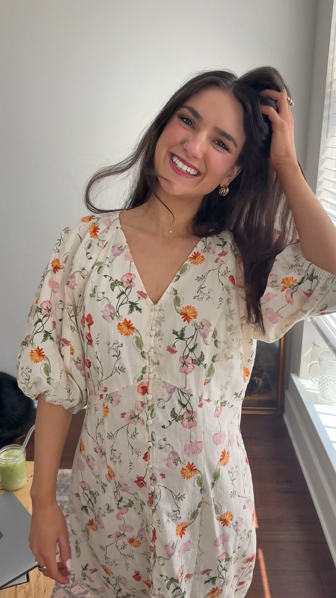 Easy spring work outfit featuring a cream floral midi dress and brown knee high boots 

#LTKOver40 #LTKSeasonal #LTKootd