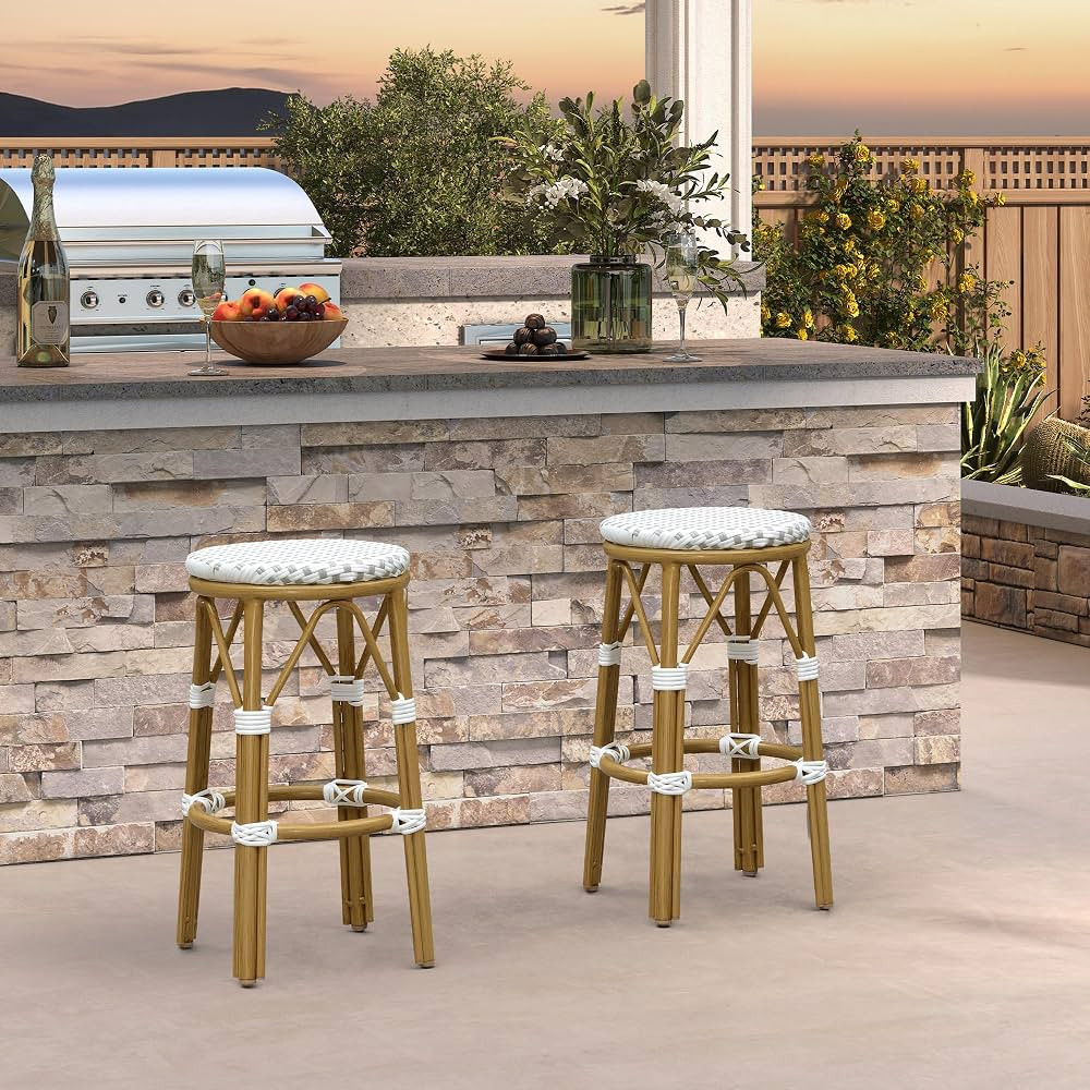 PURPLE LEAF Patio Round Counter Height Stool Set of 2 Outdoor Backless Barstools Aluminum Frame i... | Amazon (US)