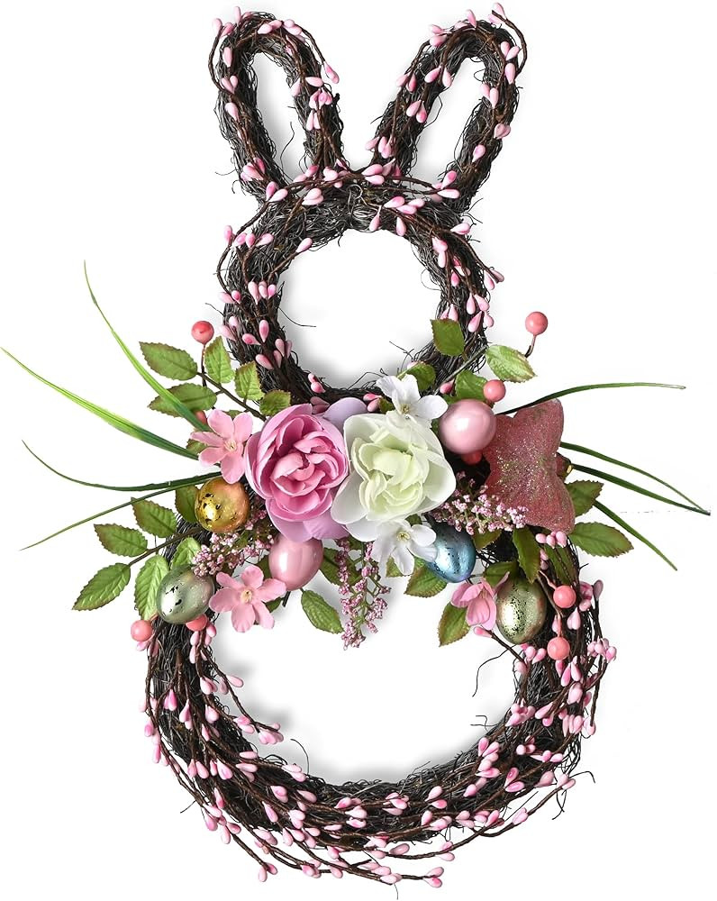 DecorbyHannah 18 Inch Easter Bunny Wreath for Front Door, Easter Wreath with Pastel Eggs Decorati... | Amazon (US)