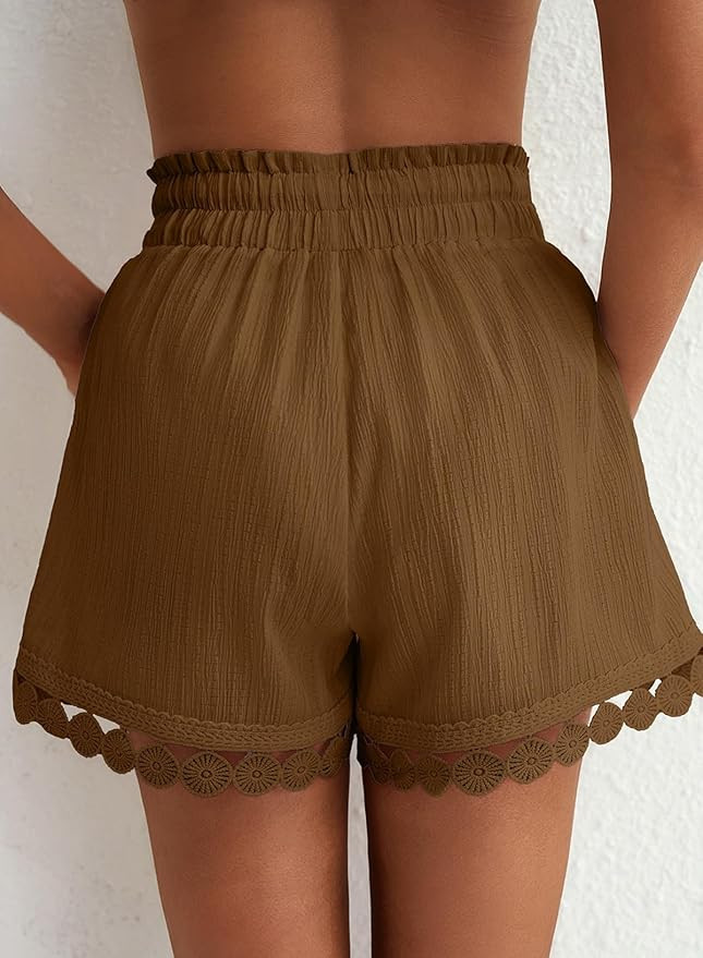 Dokotoo Womens Shorts Summer Casual Loose Elastic Waist Drawstring Lace Boho Beach Cover Up Short... | Amazon (US)