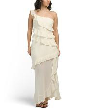 Gelina One Shoulder Frill Trim Maxi Dress | TJ Maxx