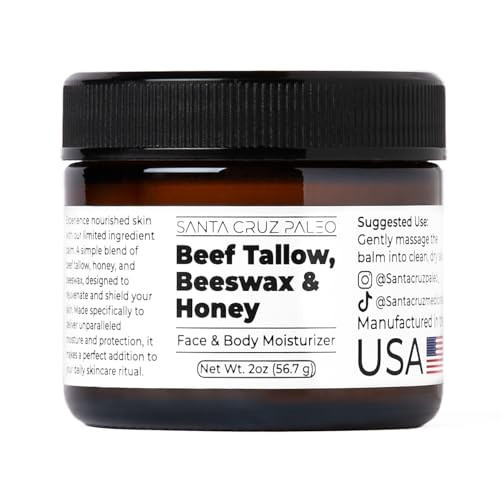 Santa Cruz Paleo Beef Tallow for Skin, Grass Finished & Grass Fed Beef Tallow and Honey Balm Body & Face Moisturizer, Organic Beeswax and Organic Honey, Light Scent, Moisturizing Natural Formula, 2 Oz | Amazon (US)