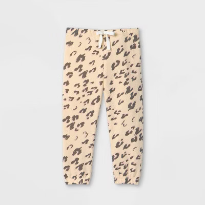Grayson Mini Toddler Girls' Adaptive Animal Print Fleece Jogger Pants - Cream 3T | Target