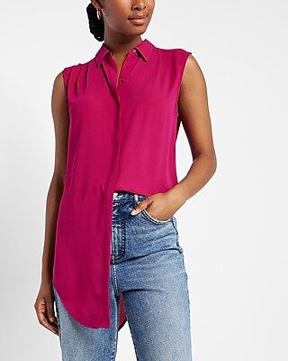 Sleeveless Pleated Shoulder Tunic Shirt | Express