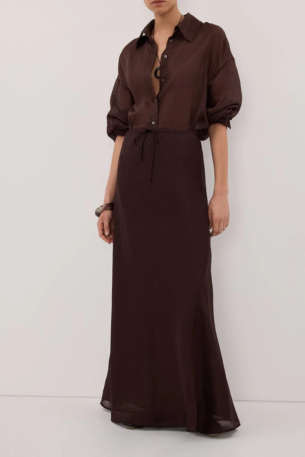 MAISON BURNT CHOC RAMIE BIAS MIDI SKIRT | DISSH