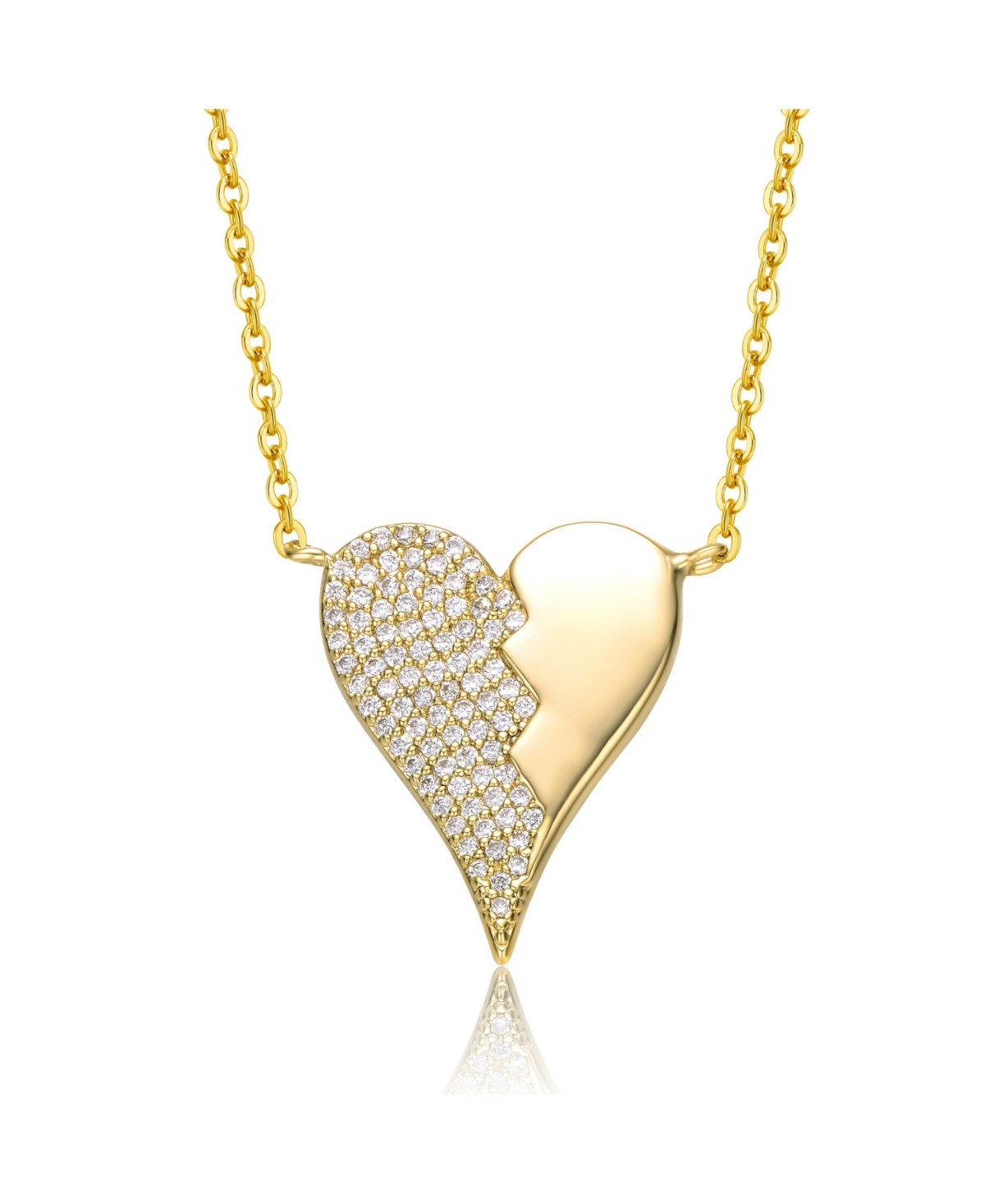 Rachel Glauber 14k Yellow Gold Plated with Cubic Zirconia Broken Cracked Zig-Zag Half & Half Stolen Heart Pendant Necklace - Gold | Macy's