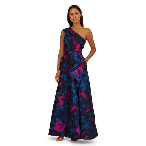 Adrianna Papell One Shoulder Floral Jacquard A Line Gown | Amazon (US)