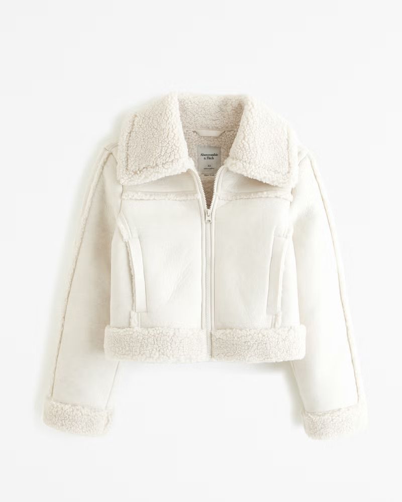 Cropped Vegan Suede Sherpa Jacket | Abercrombie & Fitch (US)