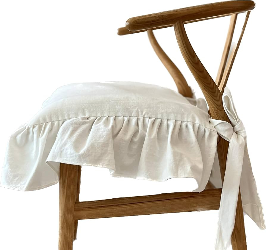 Korean Made Chair Pad Slipcover, 1 Cover, 17.5"x17.5" Chair Cushion Cover Ties with Ruffle Farmho... | Amazon (US)