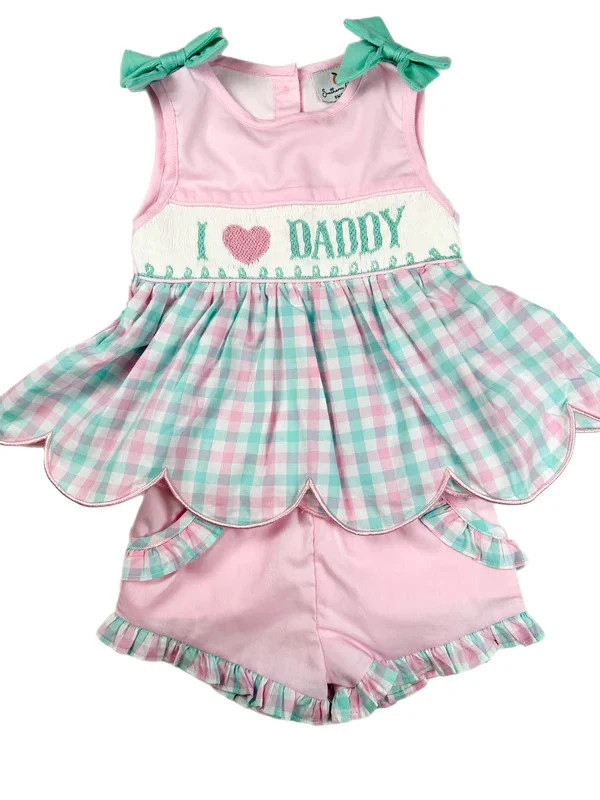 Smocked i Heart Daddy Girls Short Set - Etsy | Etsy (US)