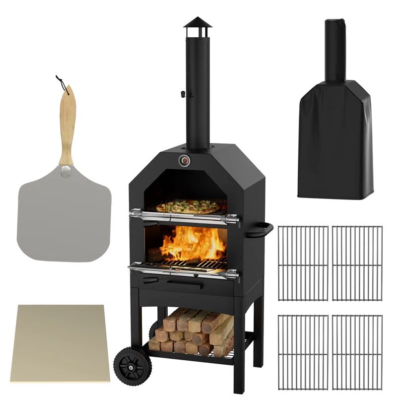 Cadince Steel Freestanding Wood-Fired Pizza Oven in Black | Wayfair North America