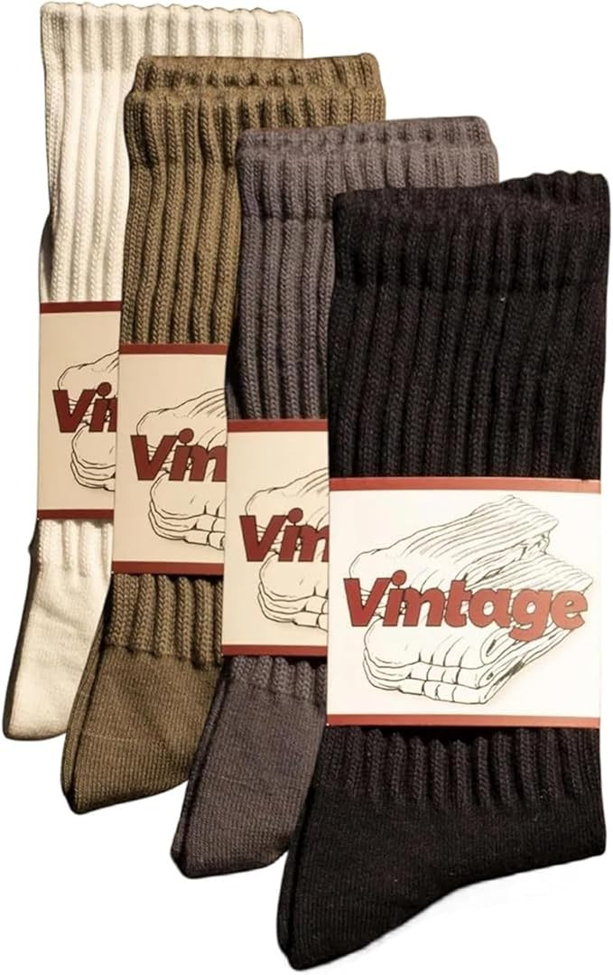 4 Pairs Natural 98% Cotton Crew Socks - Seamless, Breathable, Cozy Fall & Winter Socks for Women ... | Amazon (US)