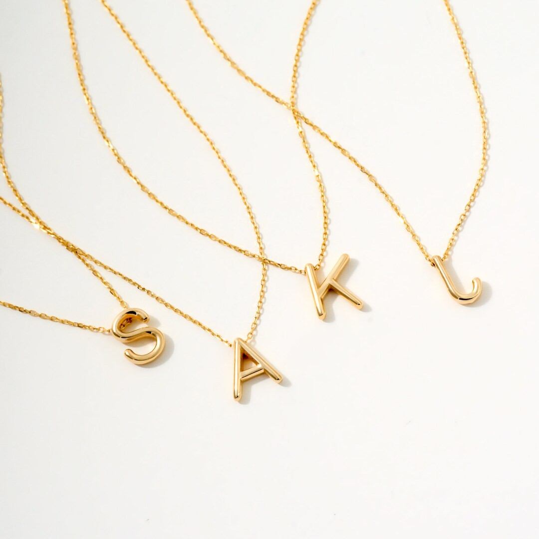 Balloon Initial Necklace in 14K Solid Gold Bubble Initial Necklace Custom Necklaces for Women 14k... | Etsy (US)