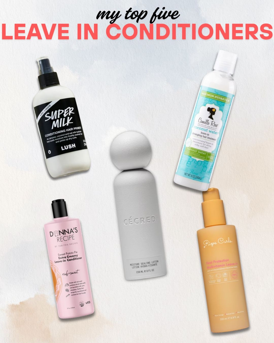 If you’ve got type 4 hair with high density, low porosity, and medium-width strands, these are my top 5 leave-in conditioners that keep my curls hydrated, soft, and manageable.

Camille Rose Coconut Water Leave-In Treatment – This lightweight leave-in is enriched with coconut water, marshmallow root, and a blend of flaxseed, grape, hemp, and sunflower oils. It provides deep hydration, enhances softness, and improves manageability without weighing down your curls.  ￼

Cécred Moisture Sealing Lotion – Formulated with a Phyto-Seal Complex and an African oil blend, this multitasking lotion seals in moisture, smooths the hair cuticle, and provides a light hold. It reduces split ends by up to 92%, fights frizz for 24 hours, and enhances curl definition, leaving hair soft, shiny, and polished.  ￼

Rizos Curls Heat Protection Leave-In – This 98% naturally derived leave-in conditioner offers heat protection up to 450°F. It detangles, moisturizes, and strengthens hair with a blend of vitamins and nutrients, making it ideal for prepping your curls before styling.

Donna’s Recipe Sweet Potato Pie Extra Creamy Leave-In Conditioner – Infused with sweet potato extract, shea butter, and a mix of nourishing oils, this creamy leave-in deeply hydrates and softens hair. It helps to detangle, reduce breakage, and promote healthy hair growth, leaving your curls feeling moisturized and manageable.

Lush Super Milk Conditioning Hair Primer – This lightweight, vegan leave-in conditioner is packed with almond, coconut, and oat milks to hydrate and strengthen hair. It smooths the hair cuticle, adds shine, and provides heat protection, making it perfect for prepping your curls before styling.

#Top5LeaveIns #Type4HairCare #LowPorosityHair #LeaveInConditioner #NaturalHairProducts #BlackHairCare #HydratedCurls #FrizzFreeHair #LTKHair #LTKBeauty