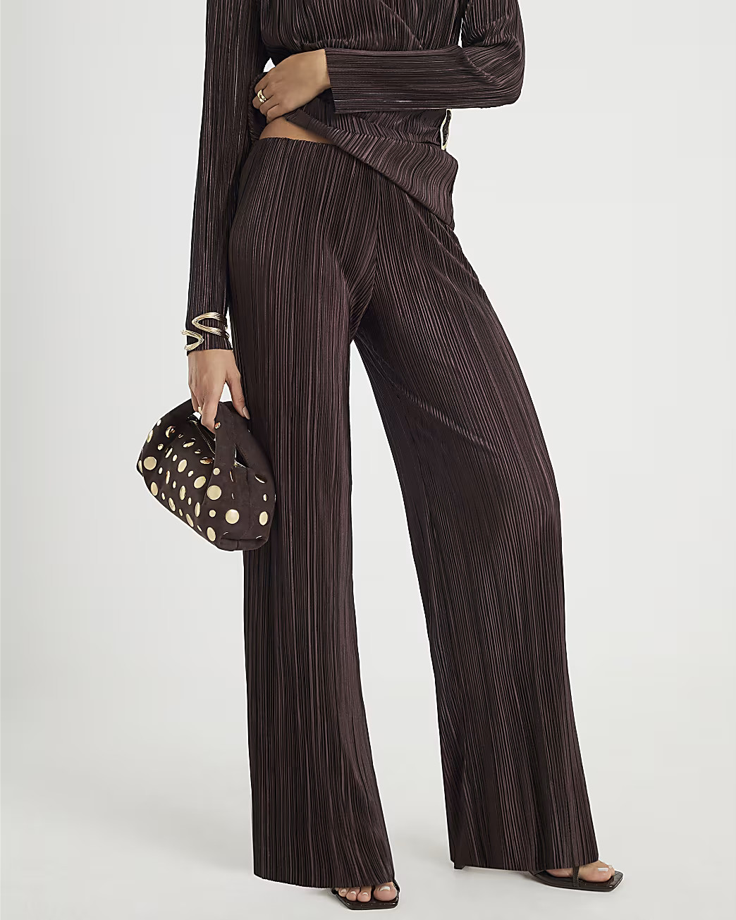 Brown Plisse Wide Leg Trousers | River Island UK & IE