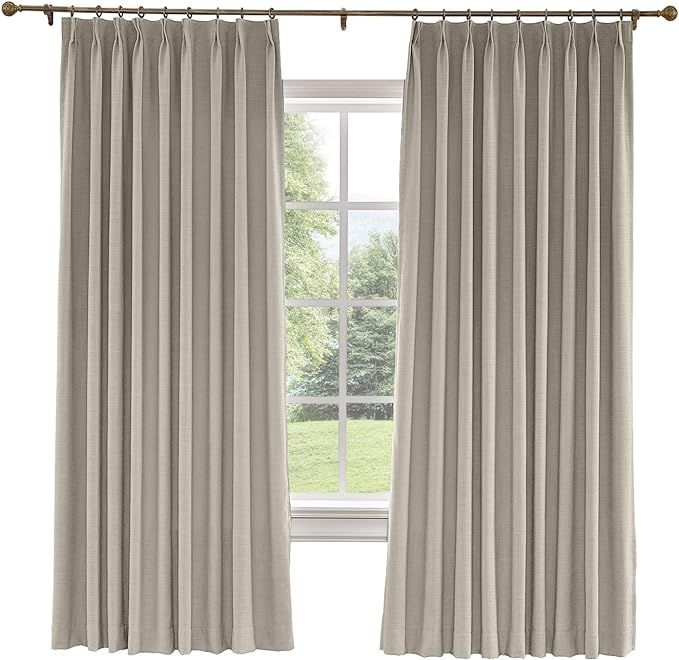 TWOPAGES 100% Blackout Pinch Pleat Curtain, Sliding Door Bedroom Faux Linen Textured Window Curta... | Amazon (US)