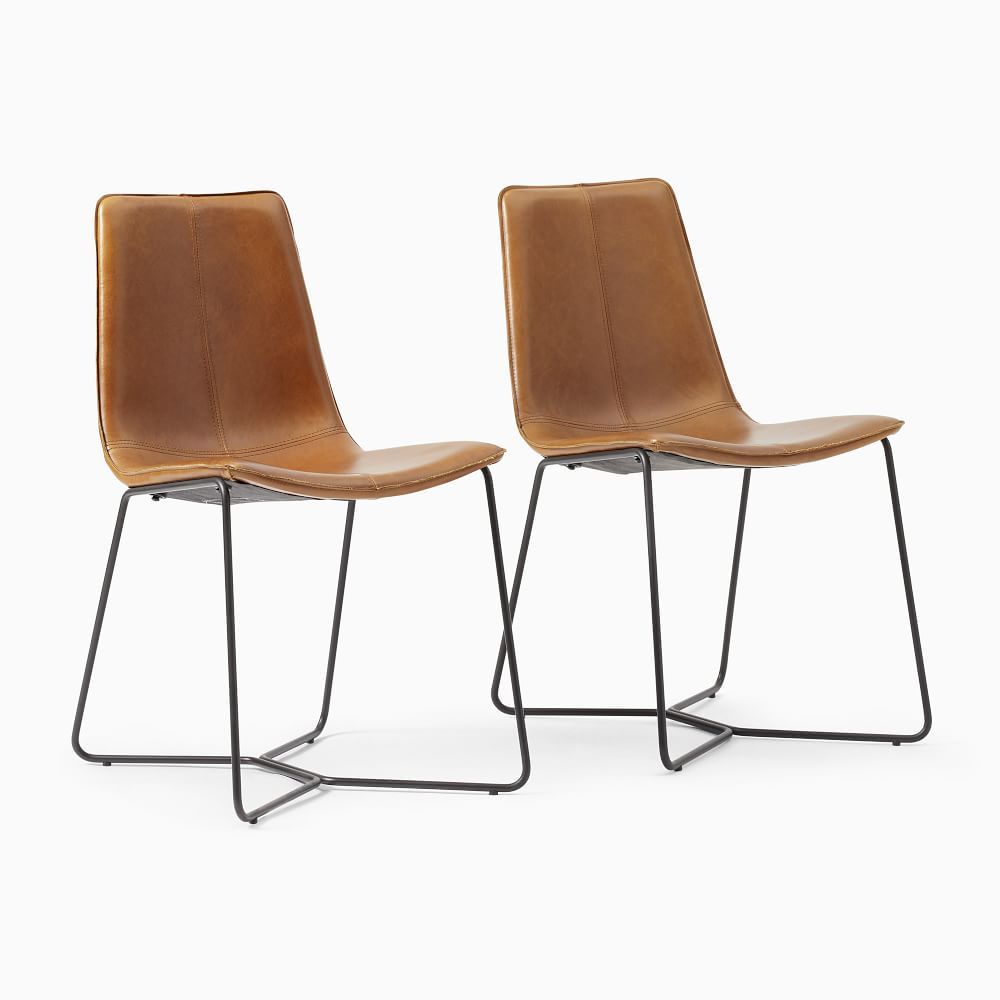 Slope Dining Chair, Set of 2, Halo Leather, Slate, Charcoal | West Elm (US)