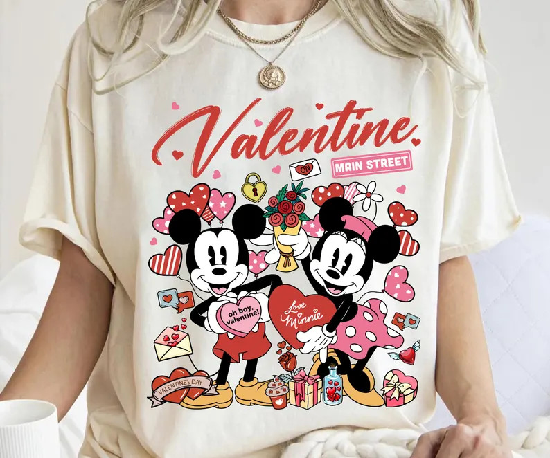 Vintage Mickey Minnie Love Hearts Disney Valentine on Main Street Shirt, Happy Valentine's Day 20... | Etsy (US)