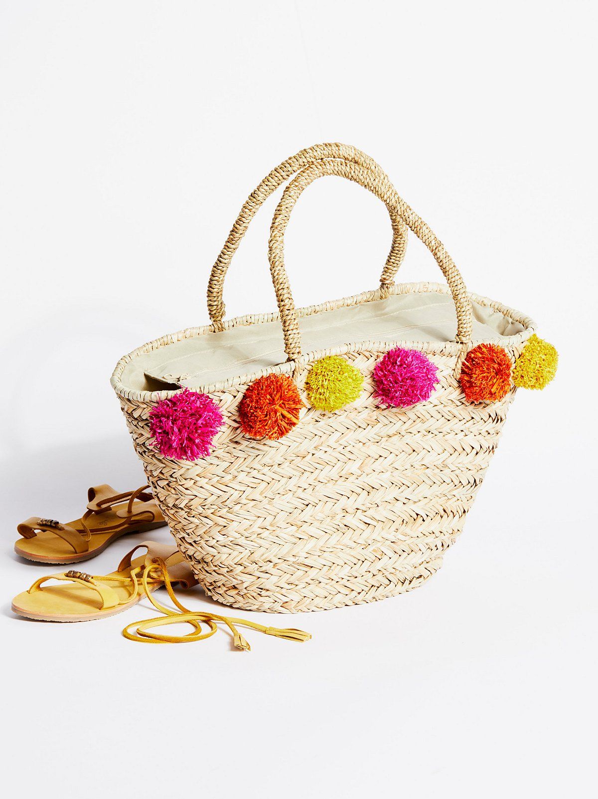 Poms All Around Straw Tote | Free People