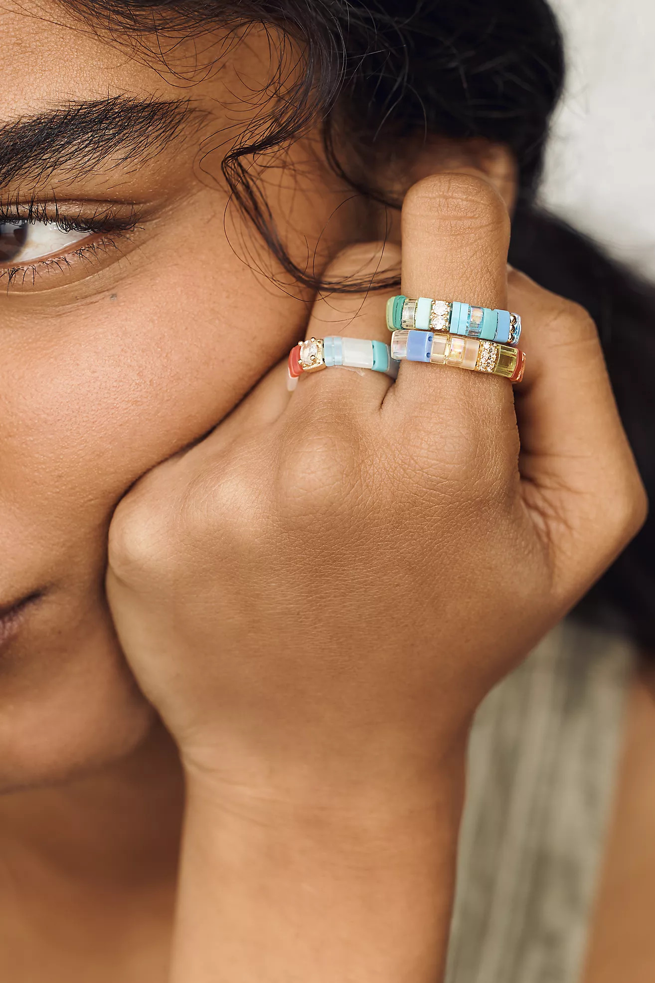 Beaded Chicklet Rings, Set of 3 | Anthropologie (US)