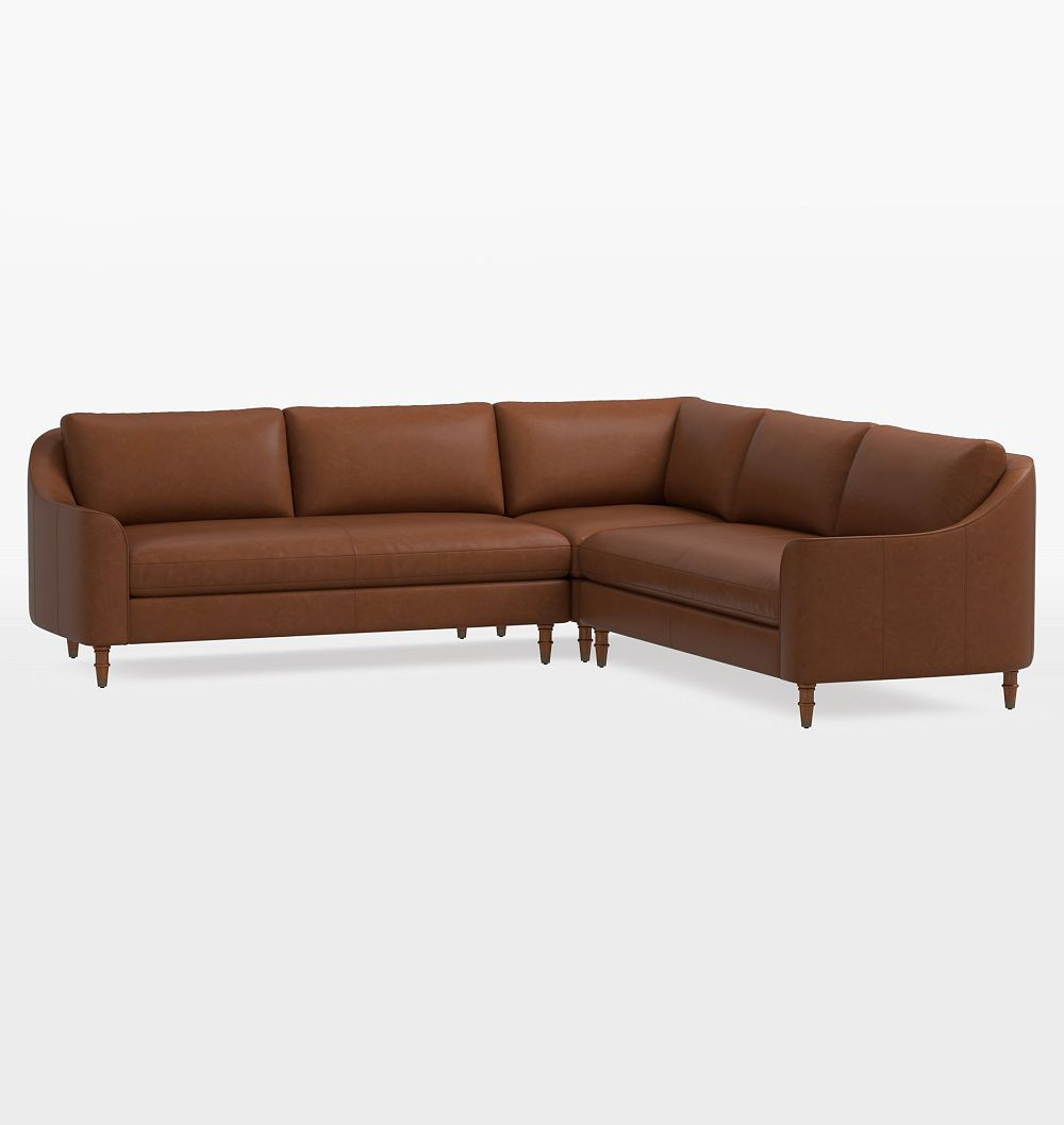 Luisa Leather 3-Piece L-Shape Double Sofa Sectional, Bench Cushion - Dulaney Leather Dulaney Mahogany | Rejuvenation